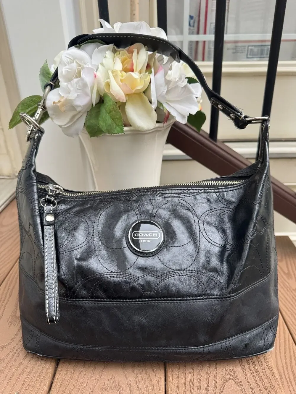 Coach Signature Patent Leather Shoulder Bag F17421 (220